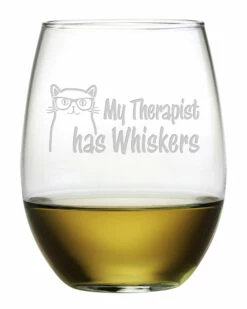 Susquehanna Glass Set Of 4 Therapist Has Whiskers Stemless Wine Tumblers Home Bar Carts & Accessories