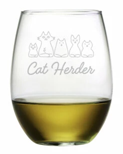 Susquehanna Glass Set Of 4 Cat Herder Stemless Wine Tumblers Home Pet Supplies