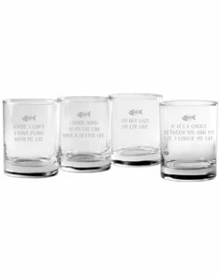 Susquehanna Glass Cat Tales Assortment Rocks Glass Set Of 4 Home Pet Supplies