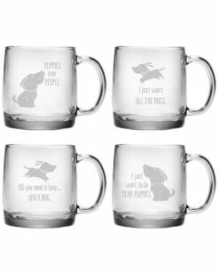 Susquehanna Glass Happy Dog Assortment Coffee Mug Set Of 4 Home Pet Supplies