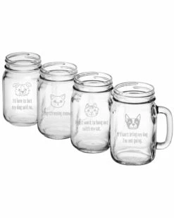 Susquehanna Glass Like Cats And Dogs Assortment Handled Drinking Jar Set Of 4 Home Pet Supplies